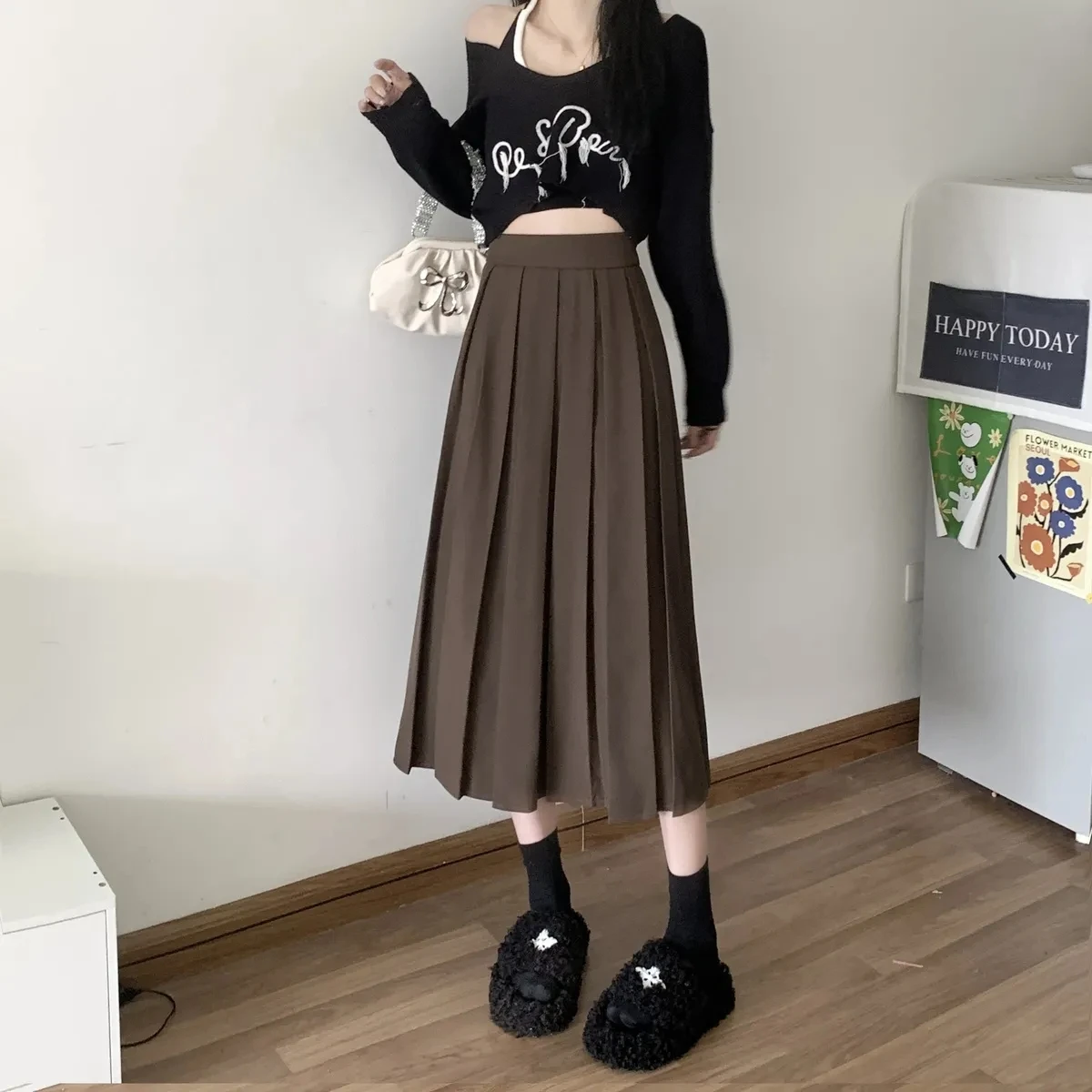 Modest Skirts for Women Korean Style Long Black Skirt Women's Pleated Skirt Relaxation Long Skirts for Women Student
