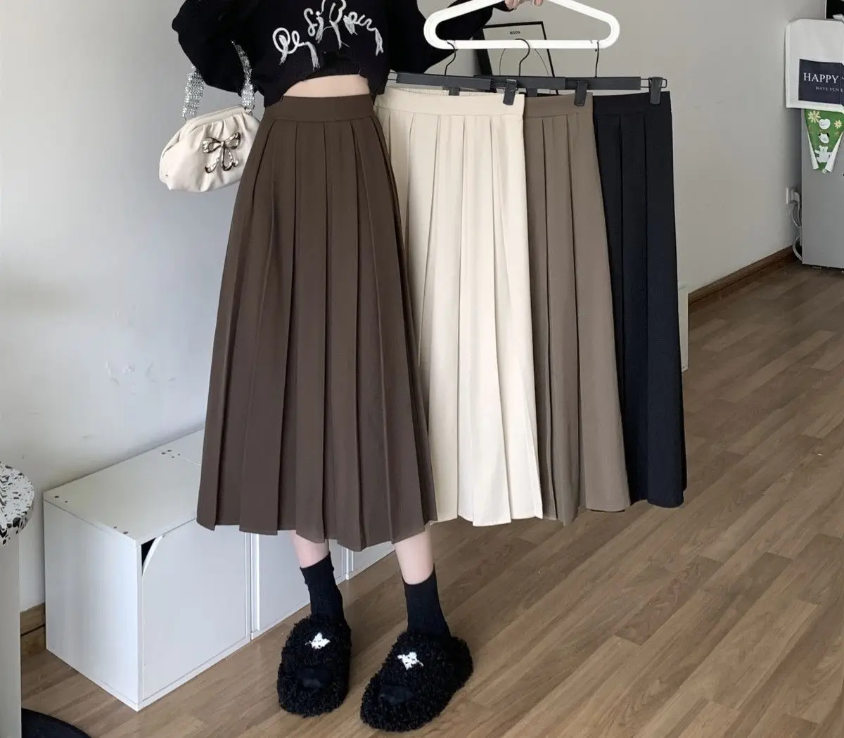 Modest Skirts for Women Korean Style Long Black Skirt Women's Pleated Skirt Relaxation Long Skirts for Women Student