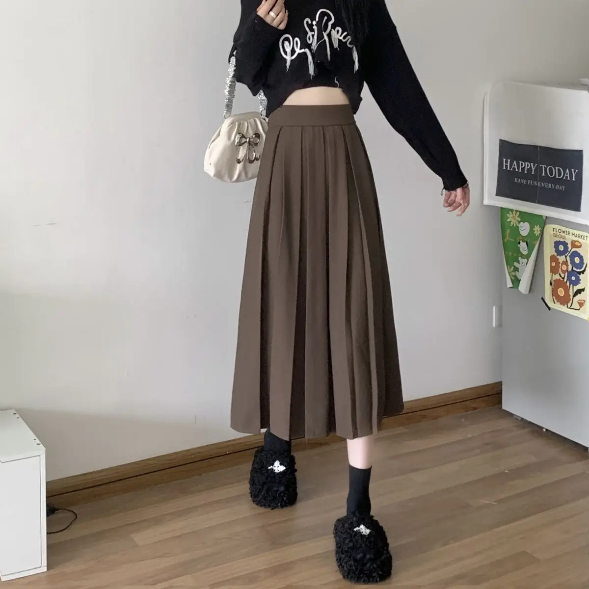 Modest Skirts for Women Korean Style Long Black Skirt Women's Pleated Skirt Relaxation Long Skirts for Women Student
