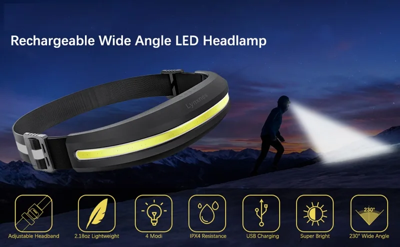 Super Bright LED Headlamp Headlight Camping Running Hiking Fishing Rechargeable COB Flood Emergency Lights Portable Head Lamp