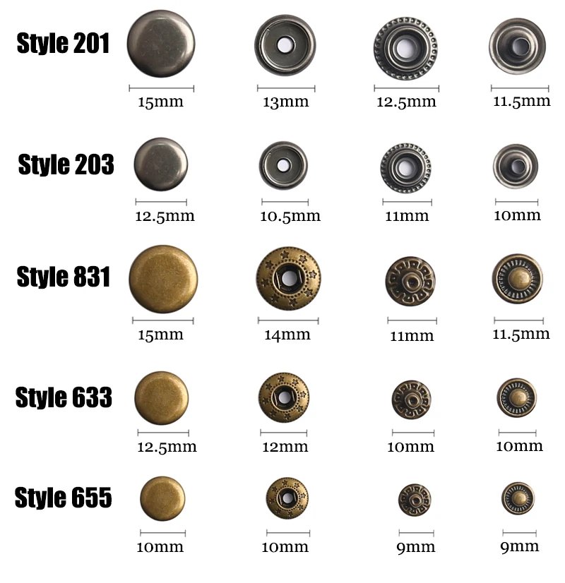 10mm 12.5mm 15mm Metal Pressure Buttons Sewing Accessories Botones Snap Button For Clothing Jackets Leather Snap Fasteners