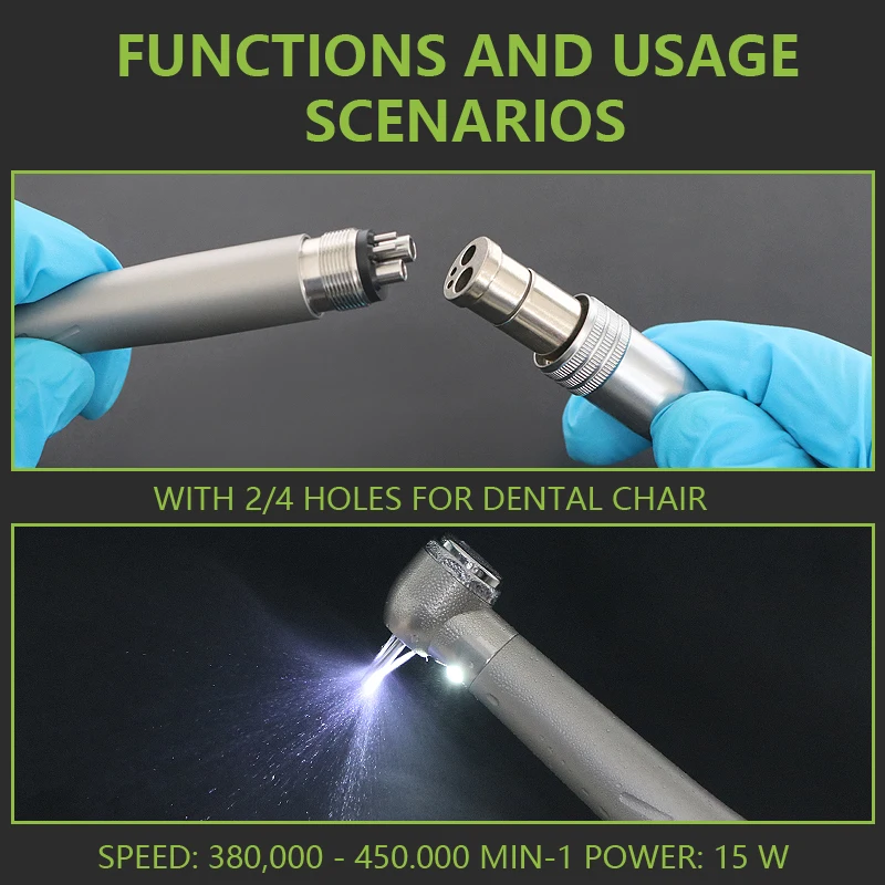 Dental LED High Speed Handpiece Dentist Tips Teach Model E-Generator Rotation Turbine Dentistry Push Button Triple Water Spray