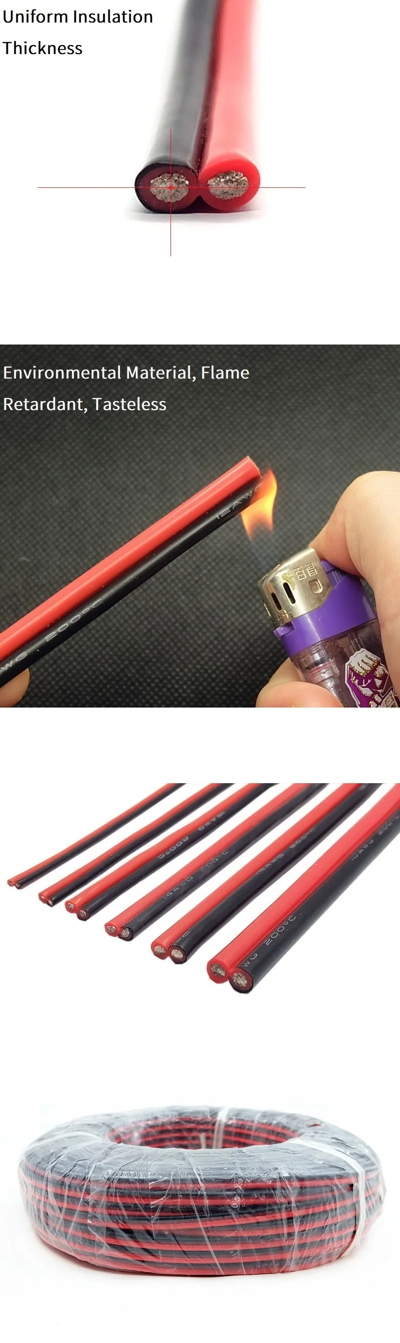 1/10M Copper Wire Silicone Rubber Cable Super Soft 8 10 14 16 18 20 22 24 26 AWG 2Pins Flexible DIY LED Lamp Connector Black Red