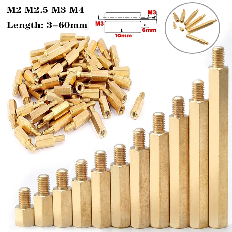 M2/M2.5/M3/M4 Coppers Brass Pillars Standoff Circuit Spacer PCB Board Nut Screws Hex Round Single Cylinder Head/Hexagon pillar