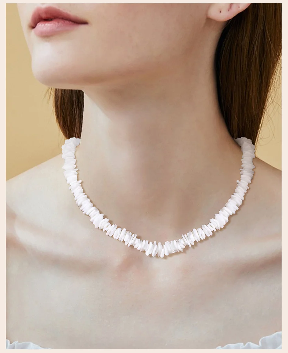 Bohemian Puka Shell Chain Necklace , Hawaiian Beach SeaShell Choker Necklace Womens Gift