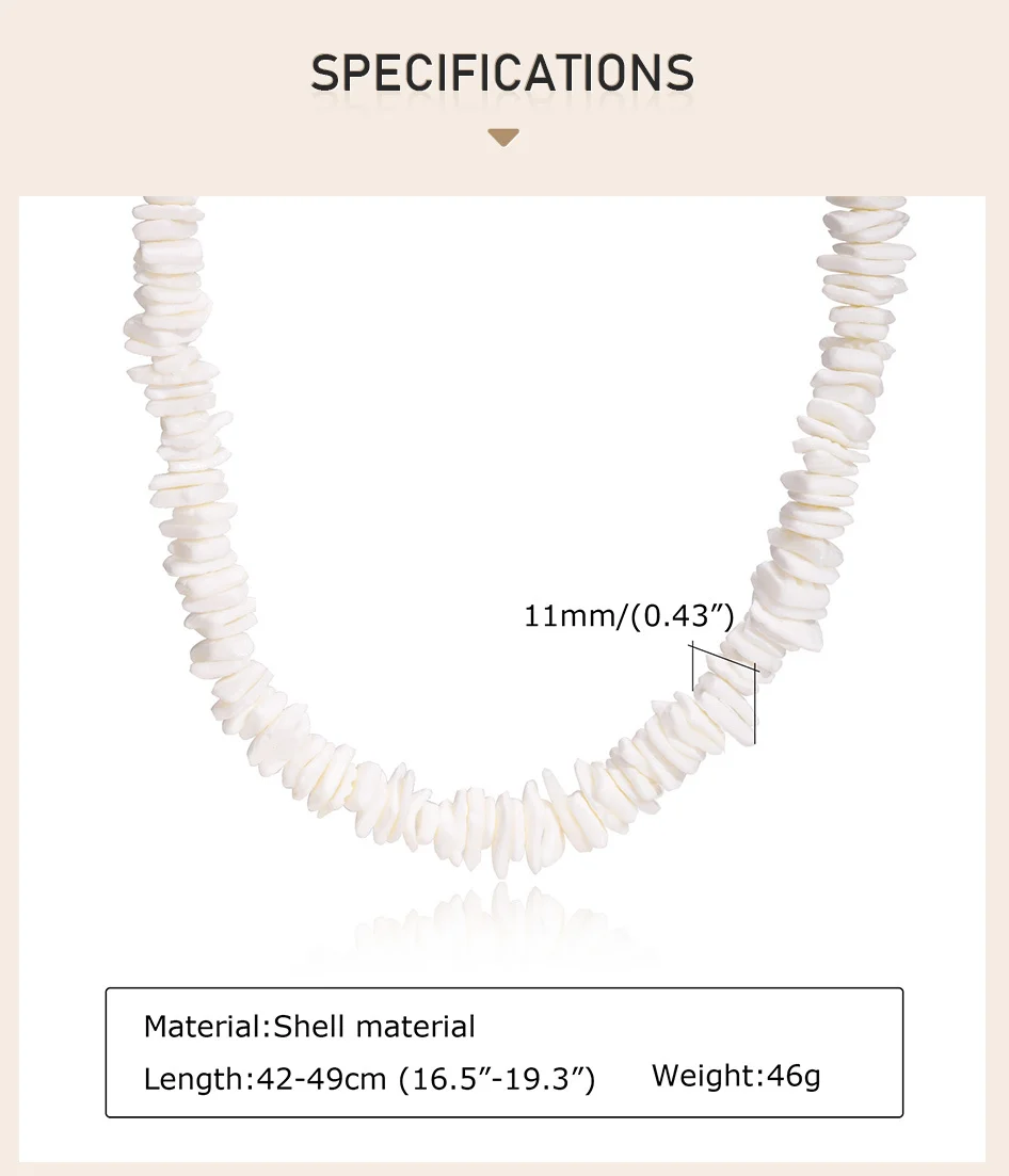 Bohemian Puka Shell Chain Necklace , Hawaiian Beach SeaShell Choker Necklace Womens Gift