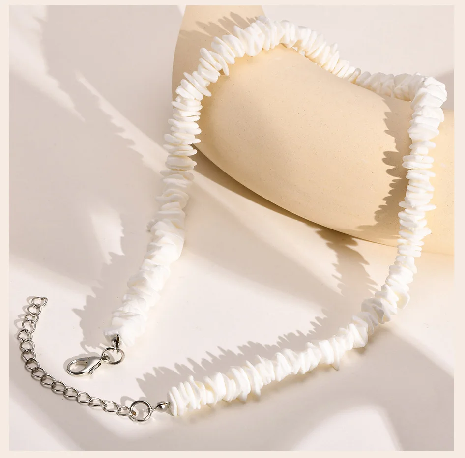 Bohemian Puka Shell Chain Necklace , Hawaiian Beach SeaShell Choker Necklace Womens Gift