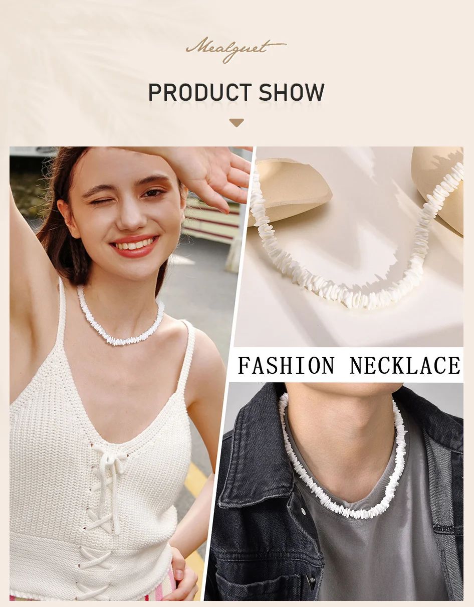 Bohemian Puka Shell Chain Necklace , Hawaiian Beach SeaShell Choker Necklace Womens Gift