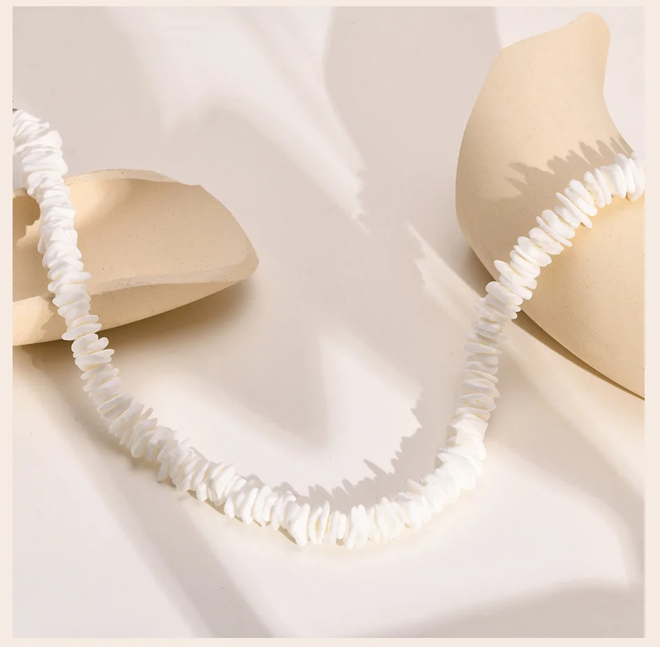 Bohemian Puka Shell Chain Necklace , Hawaiian Beach SeaShell Choker Necklace Womens Gift