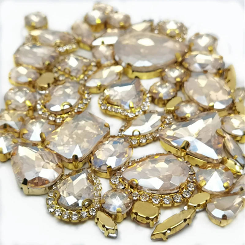 22 Color 50pcs/Bag Glitter Mixed Shape Sew on Glass Rhinestone Gold Claw Crystal Buckle Diy Wedding Decoration Accessories