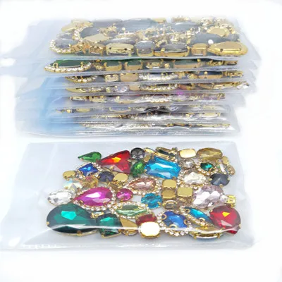 22 Color 50pcs/Bag Glitter Mixed Shape Sew on Glass Rhinestone Gold Claw Crystal Buckle Diy Wedding Decoration Accessories