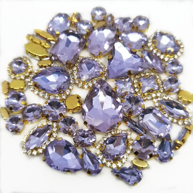 22 Color 50pcs/Bag Glitter Mixed Shape Sew on Glass Rhinestone Gold Claw Crystal Buckle Diy Wedding Decoration Accessories