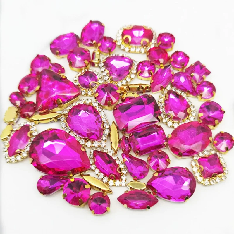 22 Color 50pcs/Bag Glitter Mixed Shape Sew on Glass Rhinestone Gold Claw Crystal Buckle Diy Wedding Decoration Accessories