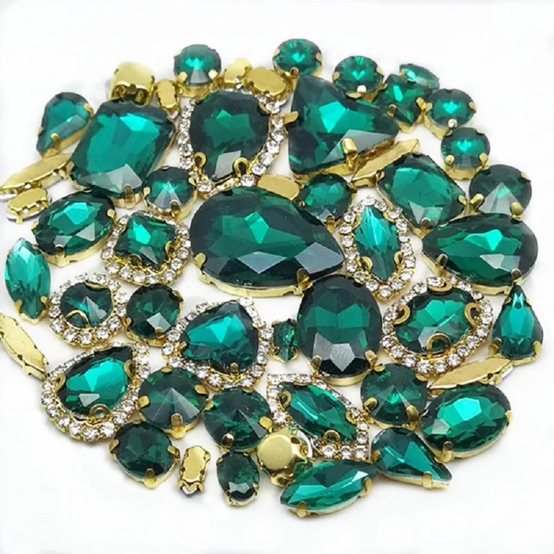 22 Color 50pcs/Bag Glitter Mixed Shape Sew on Glass Rhinestone Gold Claw Crystal Buckle Diy Wedding Decoration Accessories