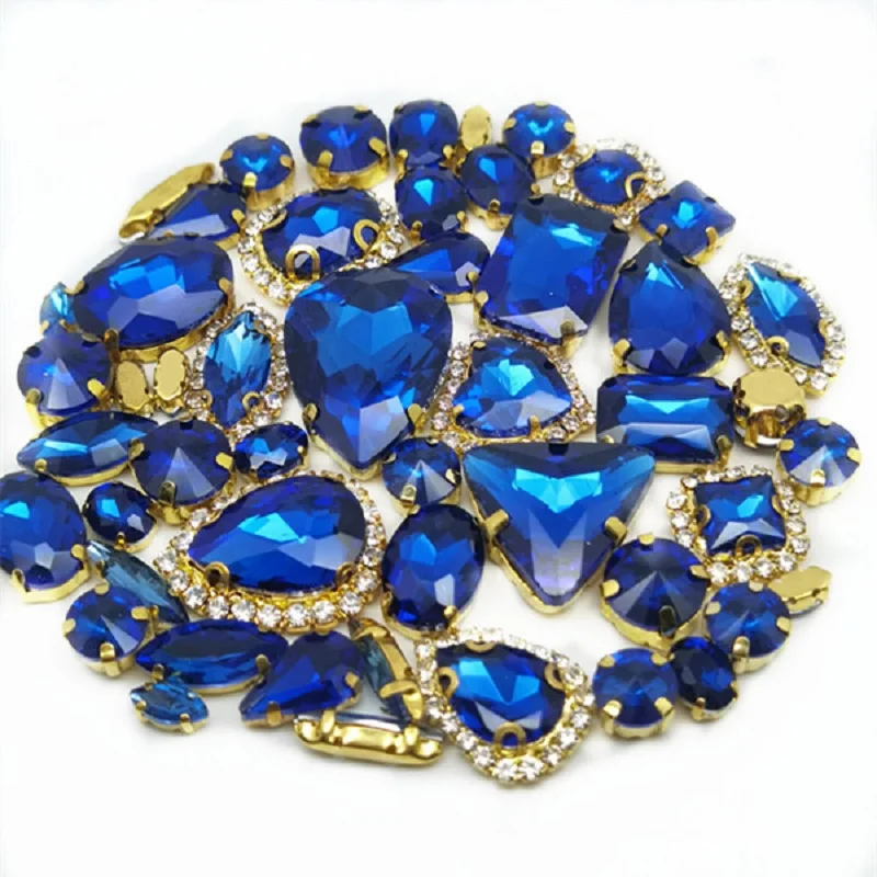 22 Color 50pcs/Bag Glitter Mixed Shape Sew on Glass Rhinestone Gold Claw Crystal Buckle Diy Wedding Decoration Accessories