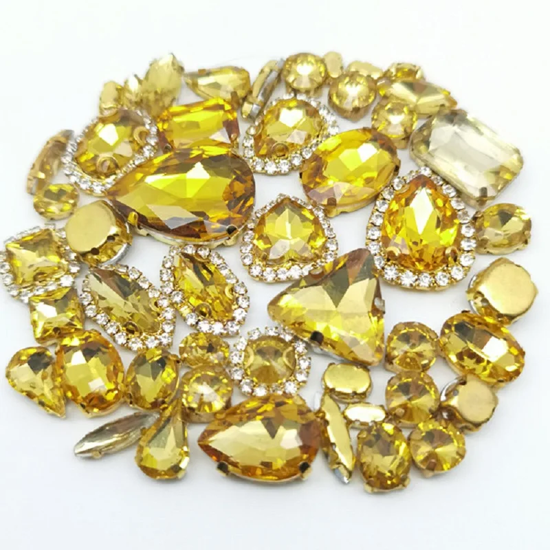 22 Color 50pcs/Bag Glitter Mixed Shape Sew on Glass Rhinestone Gold Claw Crystal Buckle Diy Wedding Decoration Accessories