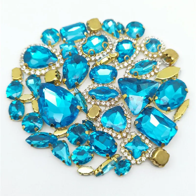 22 Color 50pcs/Bag Glitter Mixed Shape Sew on Glass Rhinestone Gold Claw Crystal Buckle Diy Wedding Decoration Accessories