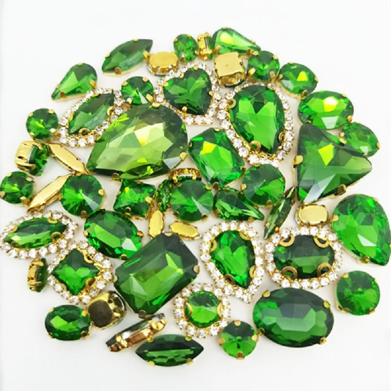 22 Color 50pcs/Bag Glitter Mixed Shape Sew on Glass Rhinestone Gold Claw Crystal Buckle Diy Wedding Decoration Accessories