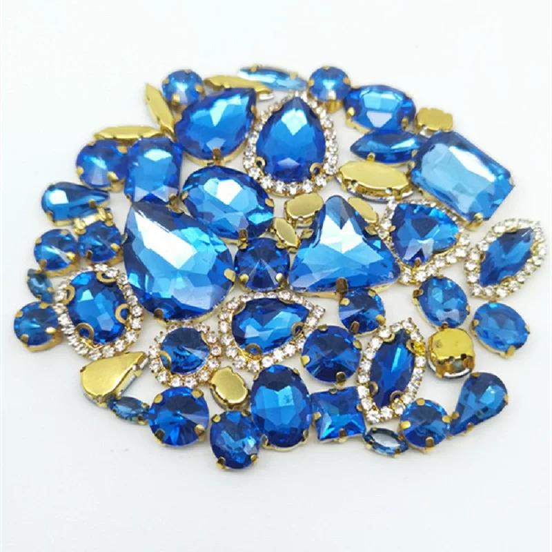 22 Color 50pcs/Bag Glitter Mixed Shape Sew on Glass Rhinestone Gold Claw Crystal Buckle Diy Wedding Decoration Accessories