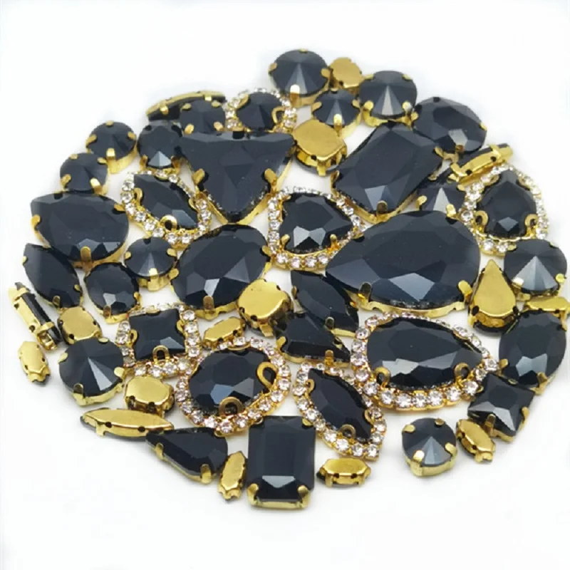 22 Color 50pcs/Bag Glitter Mixed Shape Sew on Glass Rhinestone Gold Claw Crystal Buckle Diy Wedding Decoration Accessories
