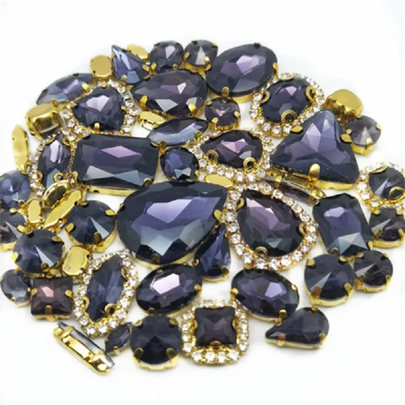 22 Color 50pcs/Bag Glitter Mixed Shape Sew on Glass Rhinestone Gold Claw Crystal Buckle Diy Wedding Decoration Accessories