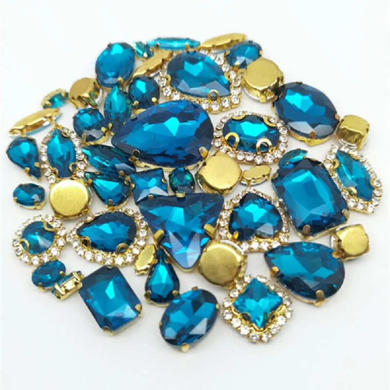 22 Color 50pcs/Bag Glitter Mixed Shape Sew on Glass Rhinestone Gold Claw Crystal Buckle Diy Wedding Decoration Accessories