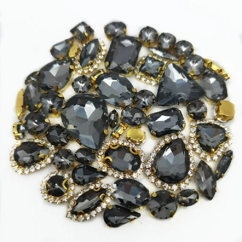 22 Color 50pcs/Bag Glitter Mixed Shape Sew on Glass Rhinestone Gold Claw Crystal Buckle Diy Wedding Decoration Accessories