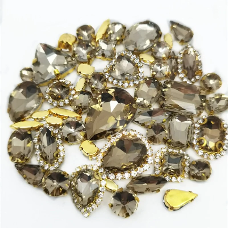 22 Color 50pcs/Bag Glitter Mixed Shape Sew on Glass Rhinestone Gold Claw Crystal Buckle Diy Wedding Decoration Accessories