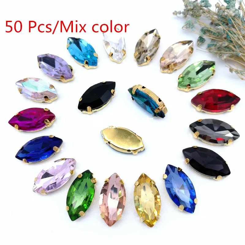 22 Color 50pcs/Bag Glitter Mixed Shape Sew on Glass Rhinestone Gold Claw Crystal Buckle Diy Wedding Decoration Accessories