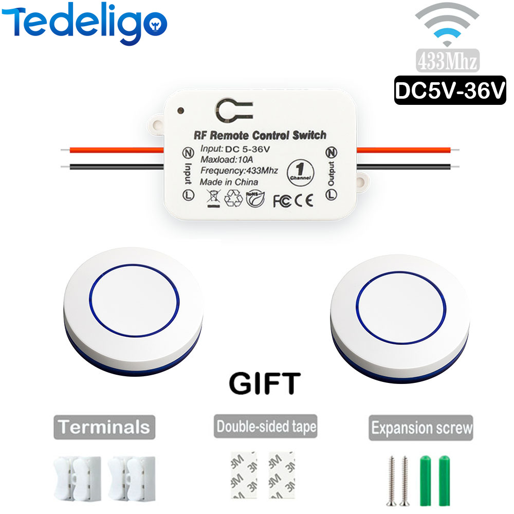 RF 433 Mhz Wireless Light Switch Push Button Wall Switch DC 12V 24V 36V 10A Radio Transmitter Remote ON OFF Led Electric Door