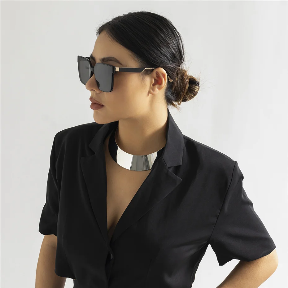 Exaggerated Chunky Metal Wire Torques Choker Necklace Women Collar Punk Gold Color Wide Smooth Chain Jewelry Bijoux Steampunk