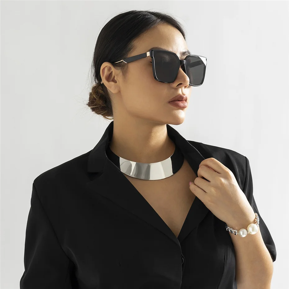 Exaggerated Chunky Metal Wire Torques Choker Necklace Women Collar Punk Gold Color Wide Smooth Chain Jewelry Bijoux Steampunk