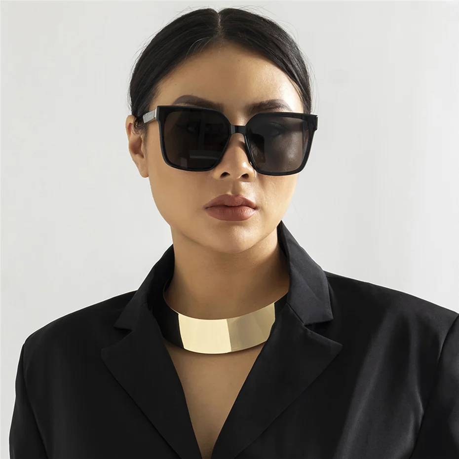 Exaggerated Chunky Metal Wire Torques Choker Necklace Women Collar Punk Gold Color Wide Smooth Chain Jewelry Bijoux Steampunk