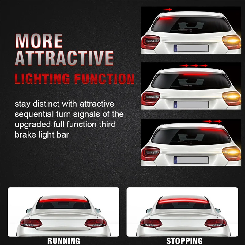100cm Car Rear Third Brake Light LED Strip Multi-mode Warning Lights LED Decorative Lights Turn Signal Flexible Stop Lamp Bar