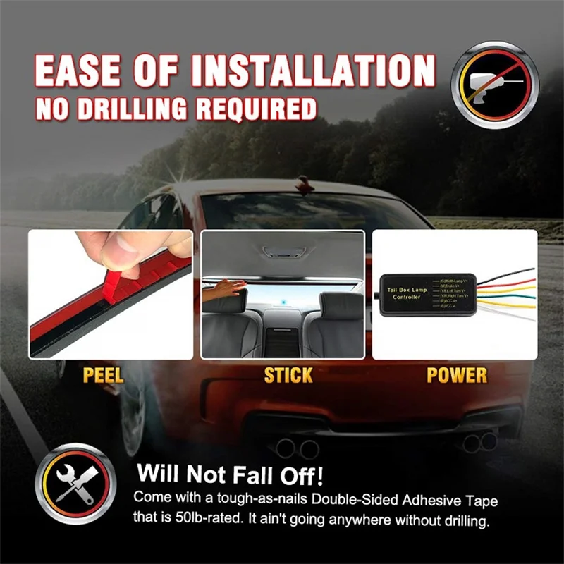 100cm Car Rear Third Brake Light LED Strip Multi-mode Warning Lights LED Decorative Lights Turn Signal Flexible Stop Lamp Bar