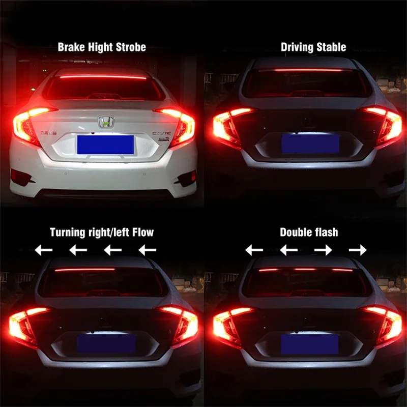 100cm Car Rear Third Brake Light LED Strip Multi-mode Warning Lights LED Decorative Lights Turn Signal Flexible Stop Lamp Bar