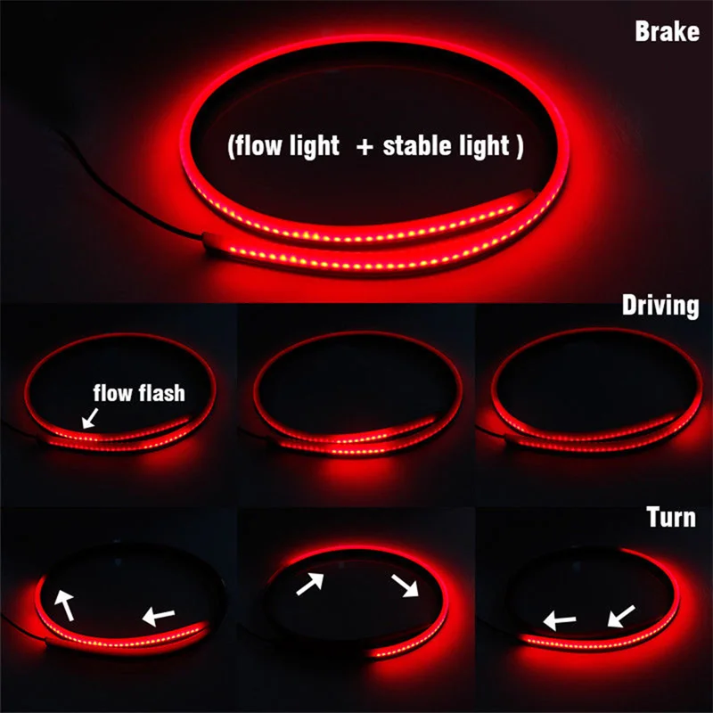 100cm Car Rear Third Brake Light LED Strip Multi-mode Warning Lights LED Decorative Lights Turn Signal Flexible Stop Lamp Bar