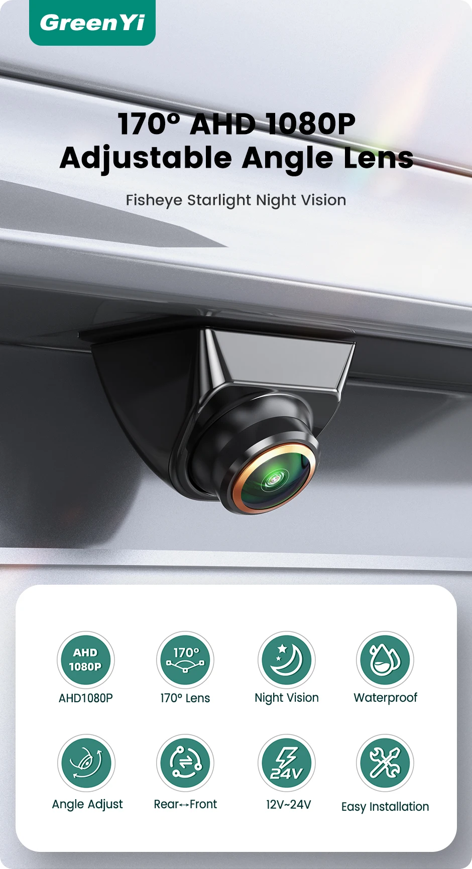 GreenYi AHD 1920x1080P Car Rear View Camera 170° Fisheye Golden Lens Full HD Night Vision Vehicle Reversing Front Cameras G899