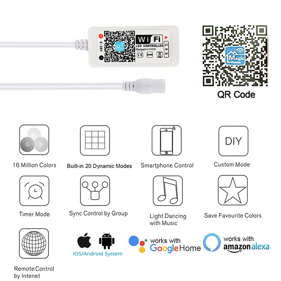 12V 24V LED Strip WIFI RGB RGBW Controller Android IOS APP Bluetooth-compatible Magic Home IR Control For RGB RGBW LED Strip