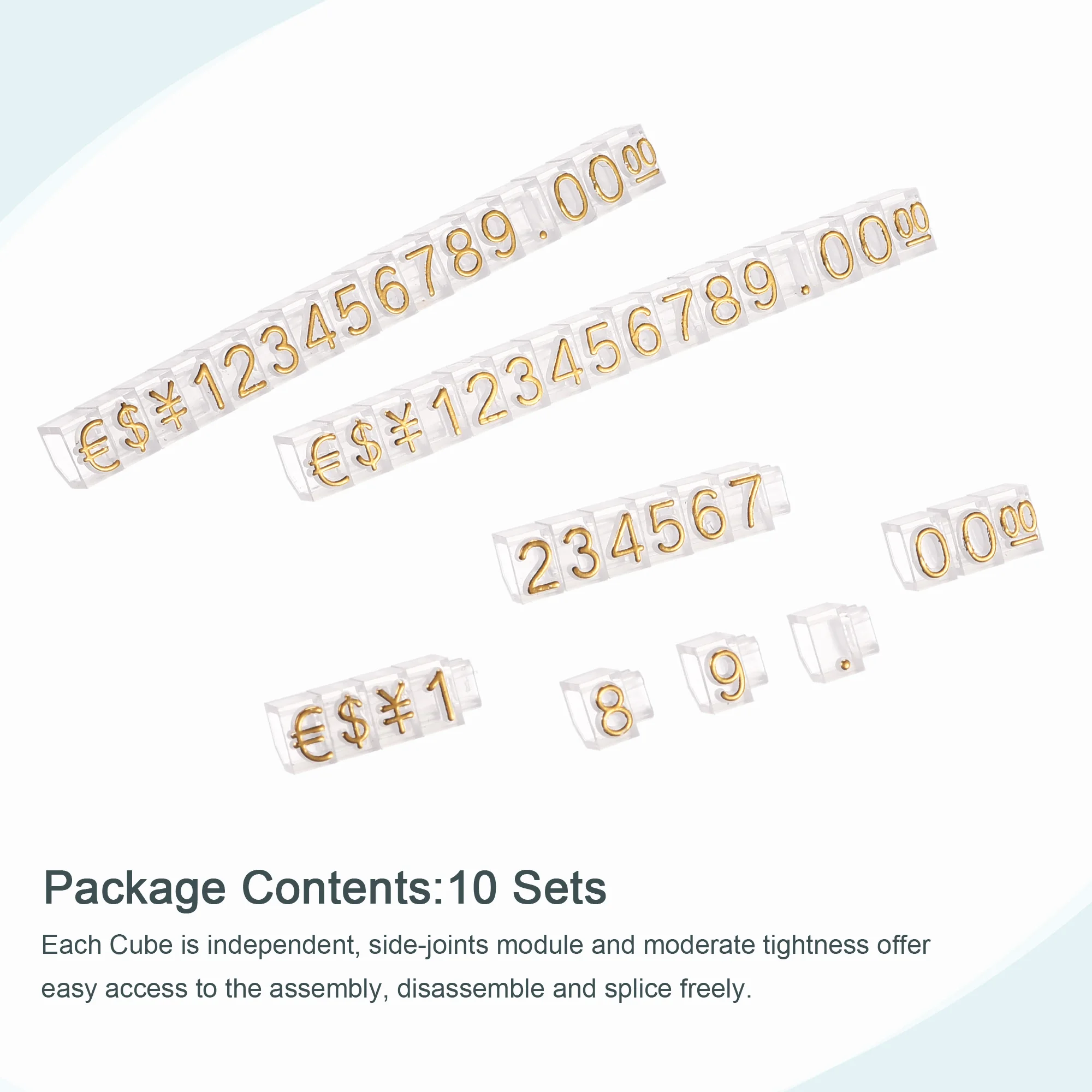 Uxcell 10Sets Golden Silvery Black Number Letter Adjustable Mini Cube Price Tag Display Stand Tag Label Sets of Number Labels