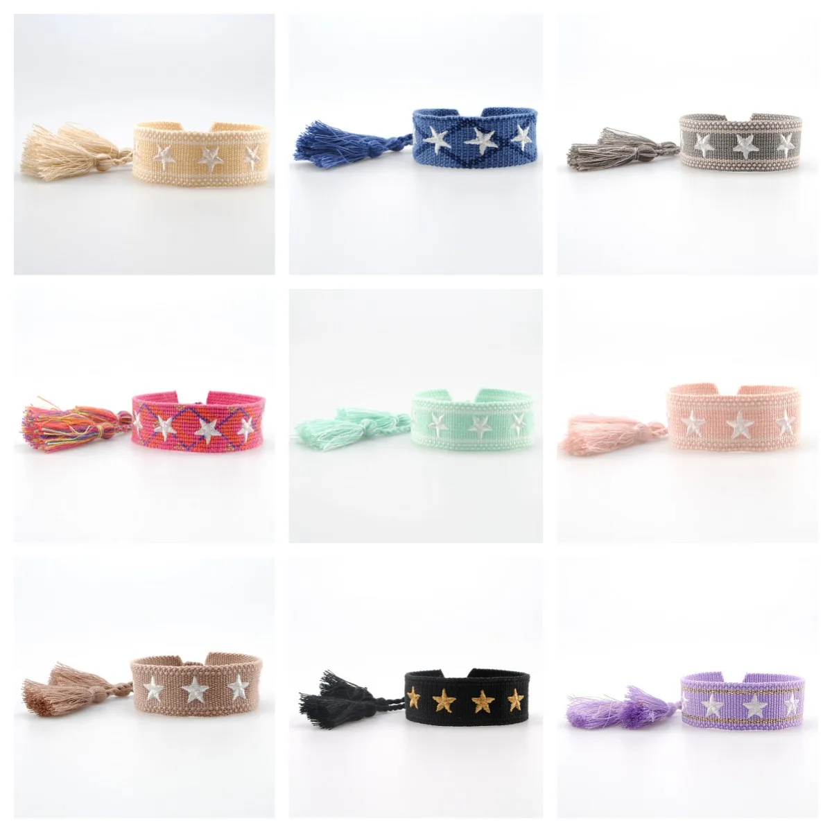 Bohemia Ethnic Style Embroidery Star Logo Bracelet For Women Handmade Woven Tassel Hand Wrist Strap Fashion Jewelry Wholesale