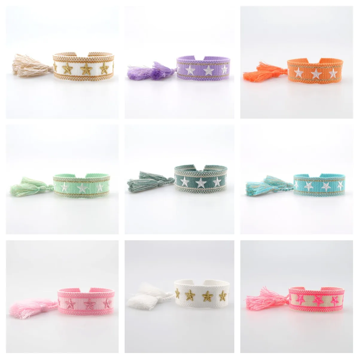 Bohemia Ethnic Style Embroidery Star Logo Bracelet For Women Handmade Woven Tassel Hand Wrist Strap Fashion Jewelry Wholesale