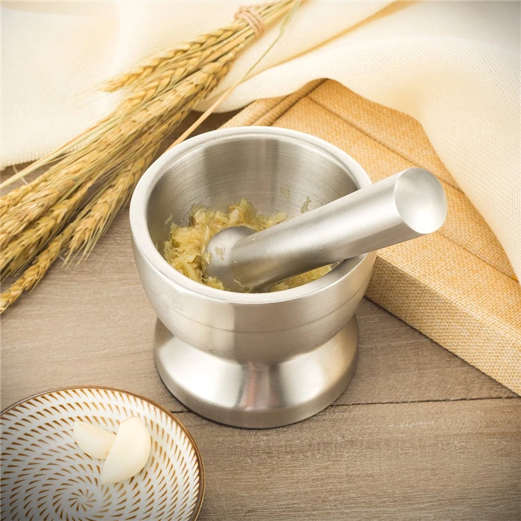 LMETJMA Stainless Steel Spice Grinder With Mortar and Pestle Herbs Spice Grinder Bowl Seasoning Mill Pill Crusher KC0245