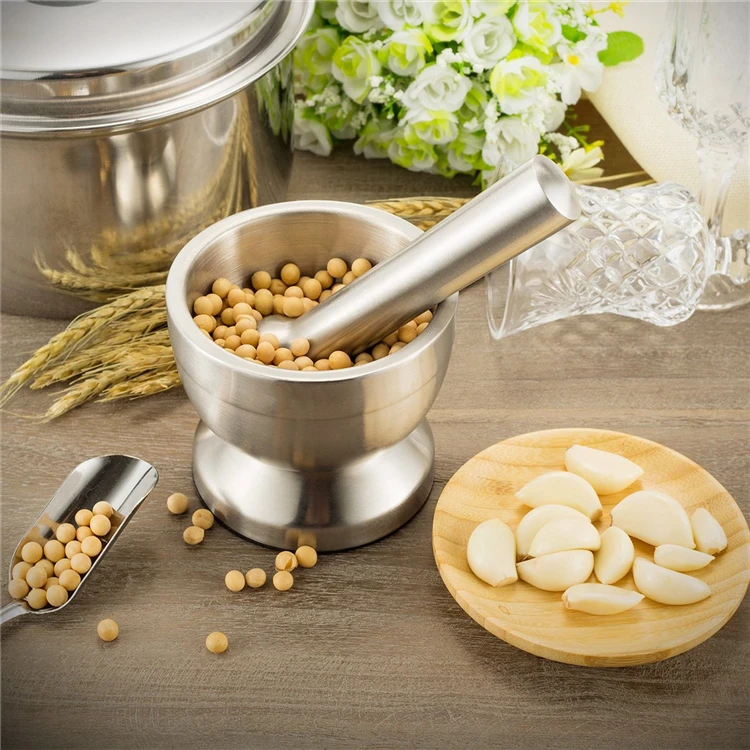 LMETJMA Stainless Steel Spice Grinder With Mortar and Pestle Herbs Spice Grinder Bowl Seasoning Mill Pill Crusher KC0245
