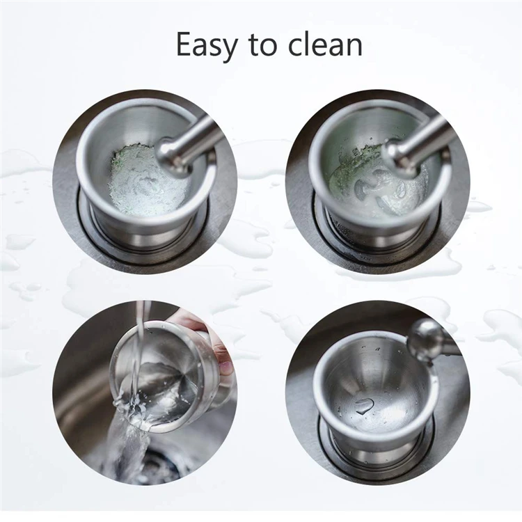 LMETJMA Stainless Steel Spice Grinder With Mortar and Pestle Herbs Spice Grinder Bowl Seasoning Mill Pill Crusher KC0245