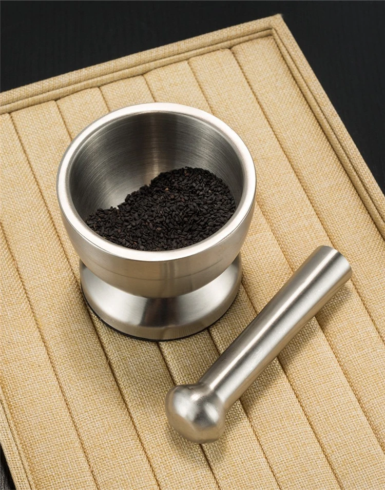 LMETJMA Stainless Steel Spice Grinder With Mortar and Pestle Herbs Spice Grinder Bowl Seasoning Mill Pill Crusher KC0245