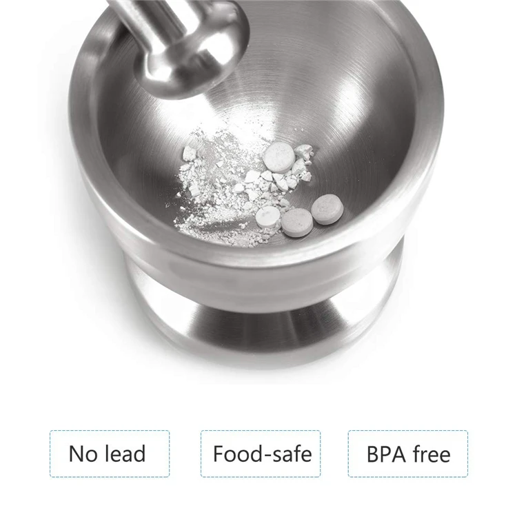 LMETJMA Stainless Steel Spice Grinder With Mortar and Pestle Herbs Spice Grinder Bowl Seasoning Mill Pill Crusher KC0245