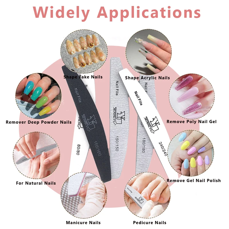 5Pcs Nail File Set Mix Color Professional Sandpaper Cuticle Remover 80/100/150/180/240 Grit Buffer Manicure Tool Kit