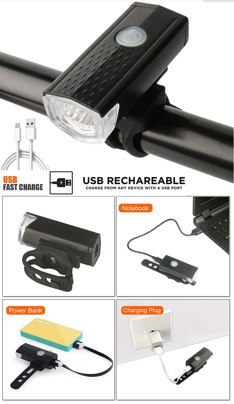 USB Rechargeable Bike Light Front Light Red Taillight Easy to Install 3 Modes Bicycle Accessories for the Bicycle
