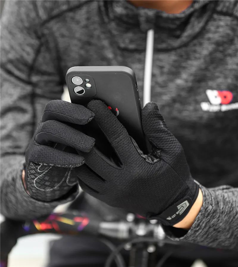 WEST BIKING Summer Cycling Gloves Full Finger MTB Bike Gloves Touch Screen Non Slip Silicone Palm Driving Riding Gloves